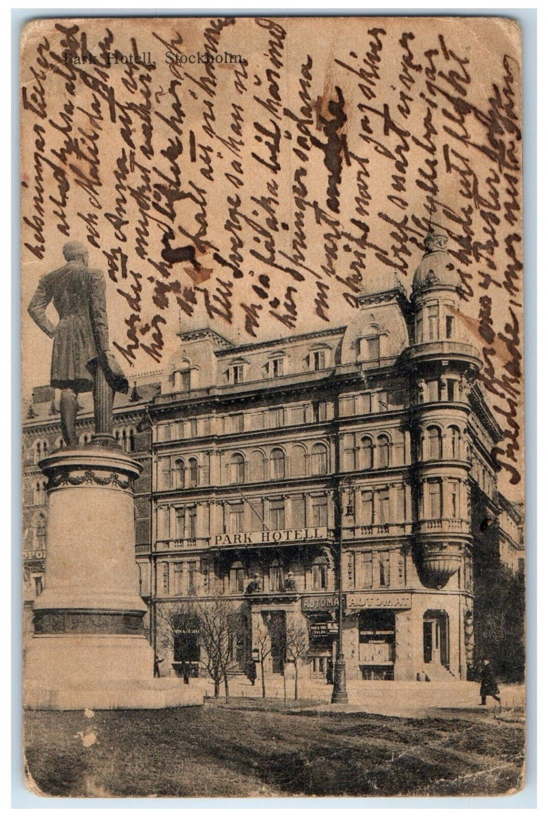 1931 View of Park Hotell Building Entrance Sweden Antique Posted Postcard
