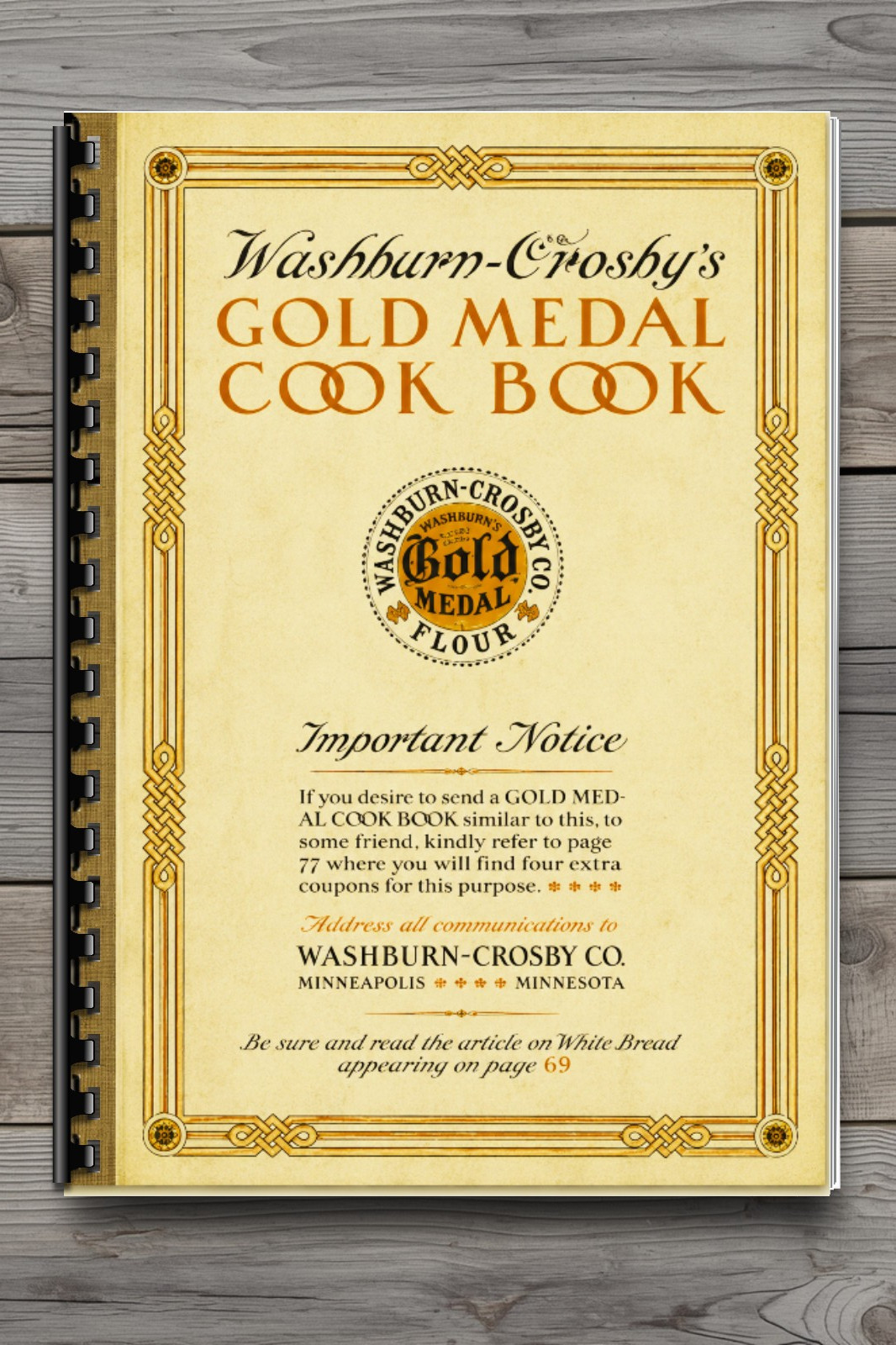 Washburn-Crosby's Gold Medal Cook Book Comb Bound Vintage Cookbook 74 Pages