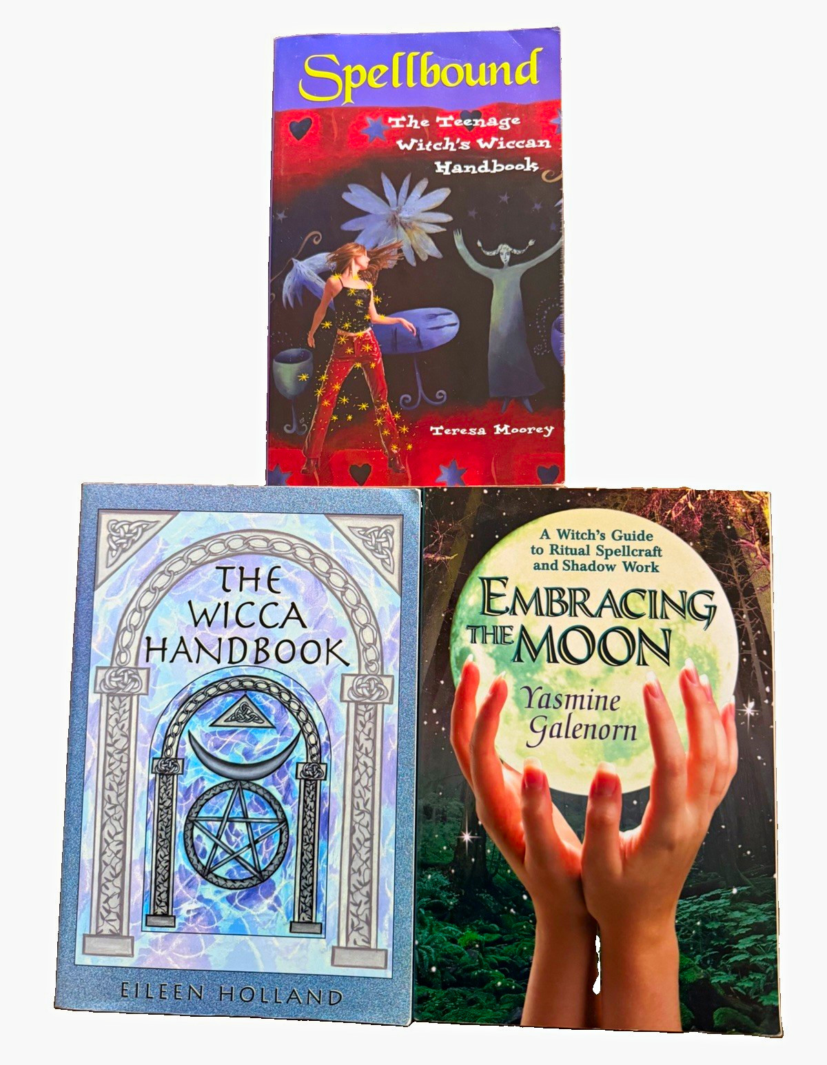 Wiccan, Witch, Spell 3 book lot. Spellbound, embracing the moon, Wicca handbook