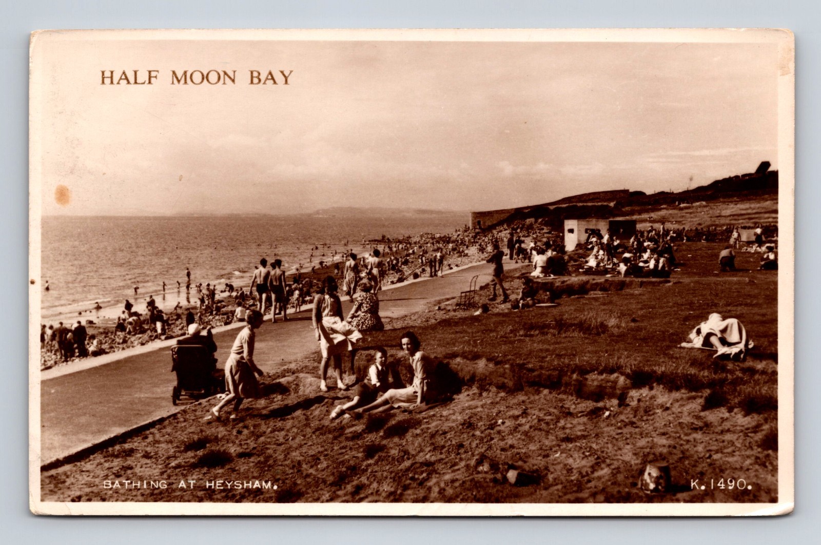 Half Moon Bay Bathing At Heysham RPPC Postcard