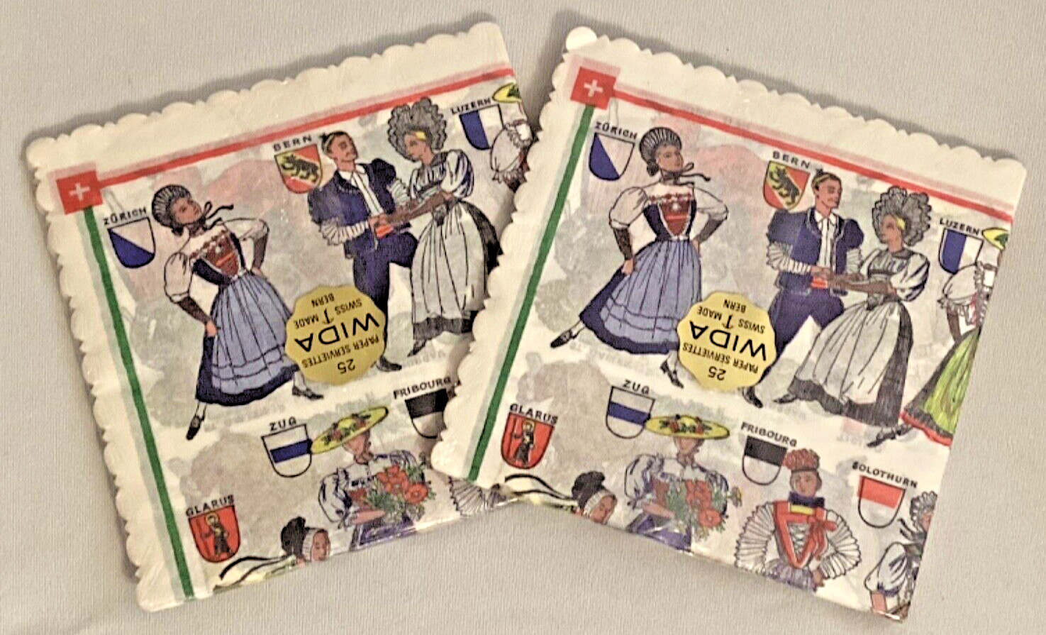 🍋 Vintage NOS Swiss Made WIDA Bern Paper Servettes Napkins People Coat of Arms 🍋 Vintage NOS Swiss Made WIDA Bern Paper Servettes Napkins People Coat of Arms