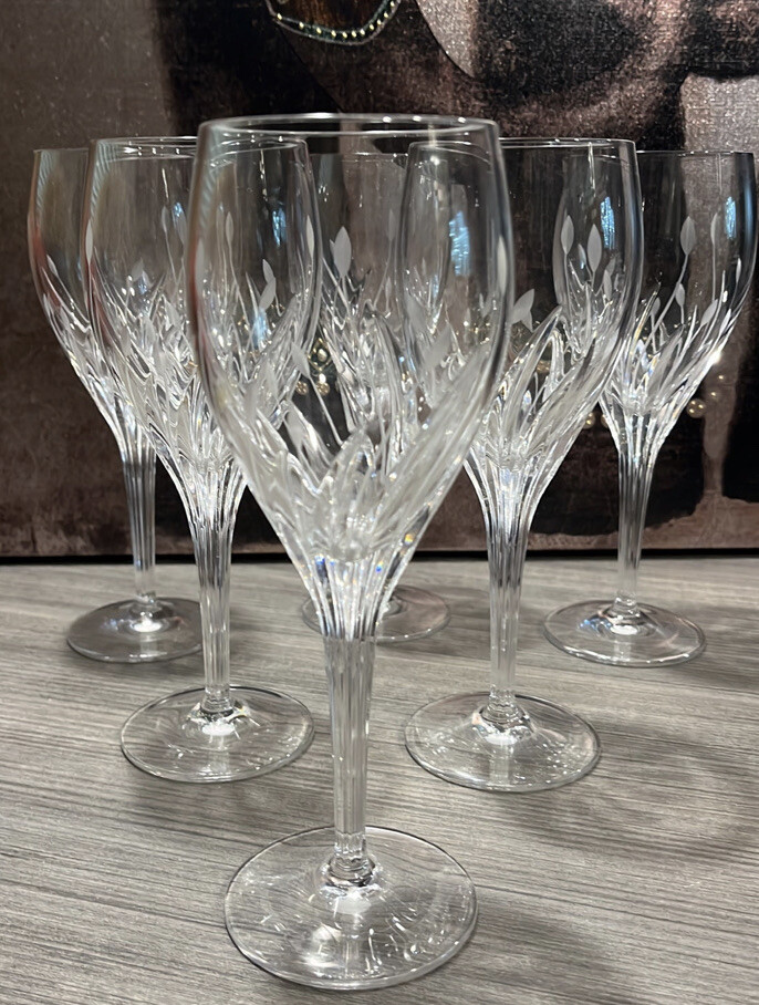 Noritake Moondust Water Goblets Vintage cut glass with Plant Design - set of 6 Noritake Moondust Water Goblets Vintage cut glass with Plant Design - set of 6