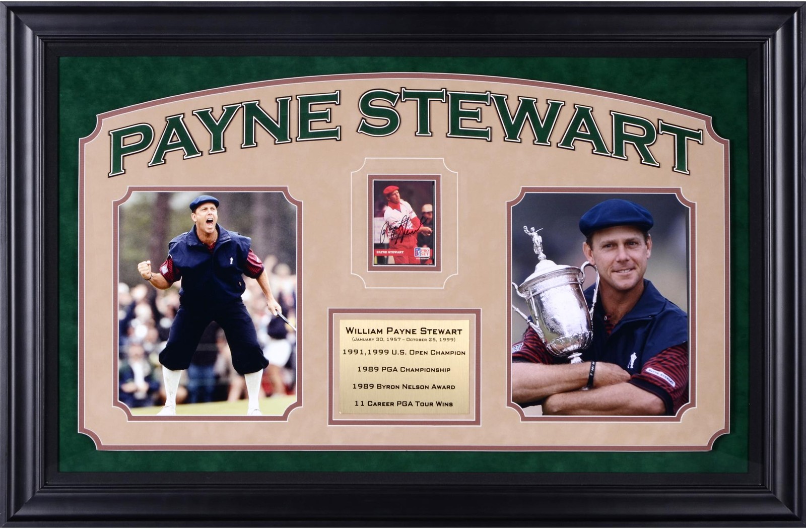 Payne Stewart Deluxe Vertical Framed Collectible with 2.5\'\' x 3.5\'\' Signed Cut