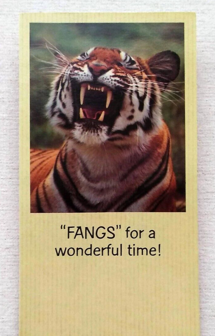 Unused Vintage THANK YOU THANKS TIGER Greeting Card Fangs Pun Wild Cat Hallmark