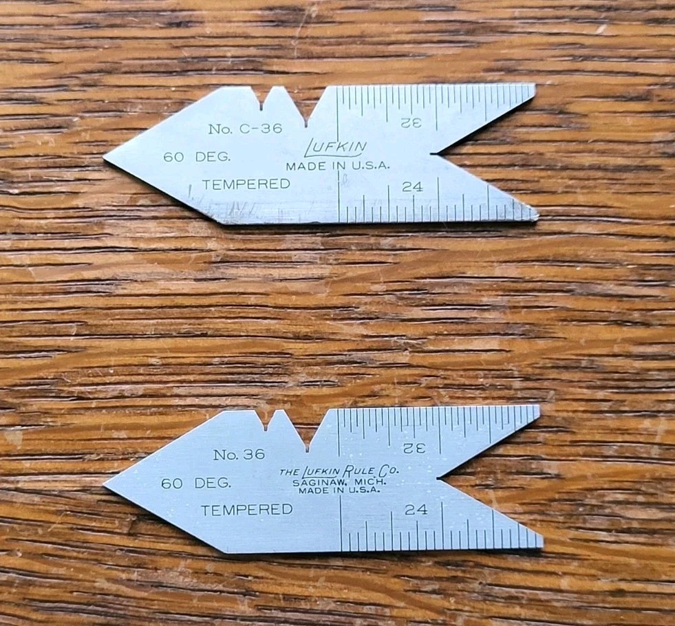 (2) Vintage Lufkin Rule Center Gages/60° Angles - No. 36 & No. C36 USA  