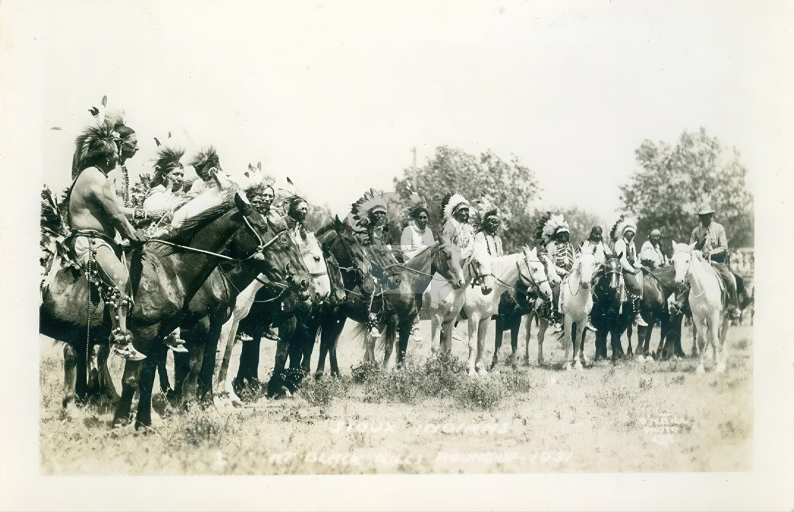 Mounted Sioux Indians Black Hills Roundup 1931 RPPC Photo Postcard COPY
