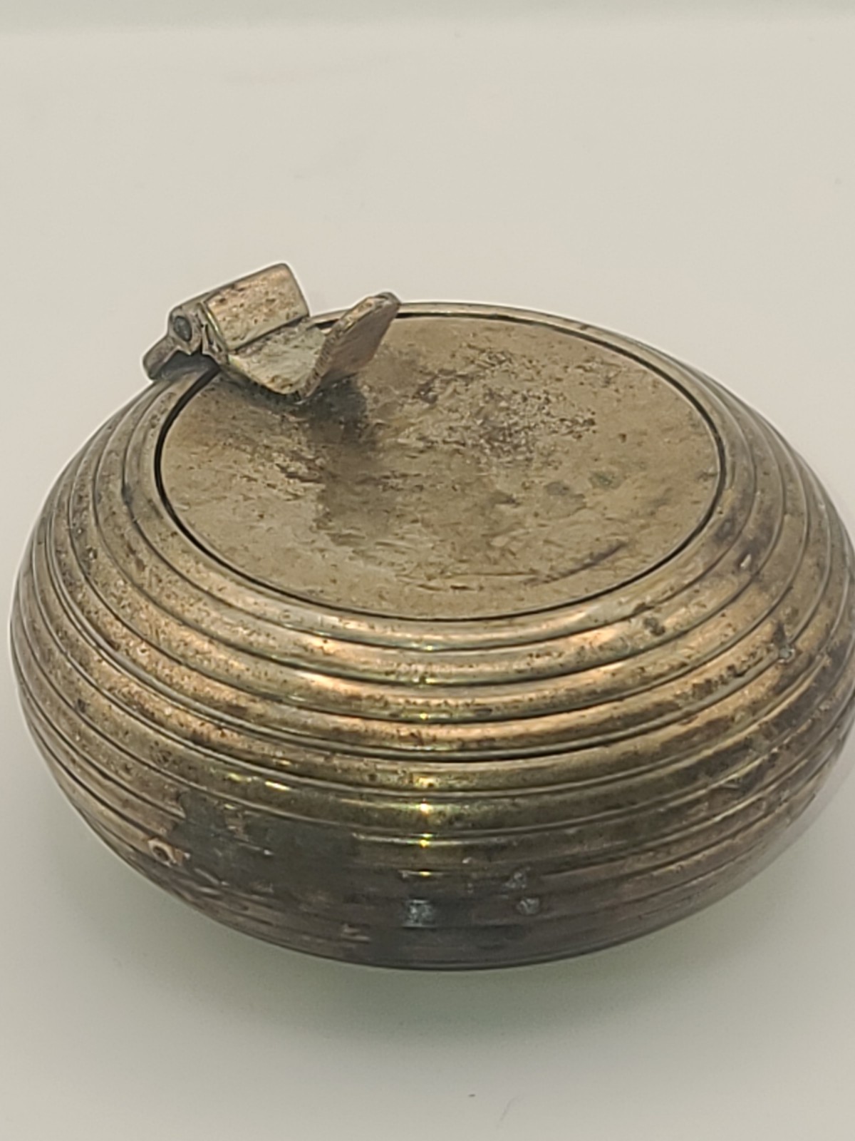 VTG Made In India Brass Portable Pocket Ashtray Ribbed Concentric Rings Patina VTG Made In India Brass Portable Pocket Ashtray Ribbed Concentric Rings Patina