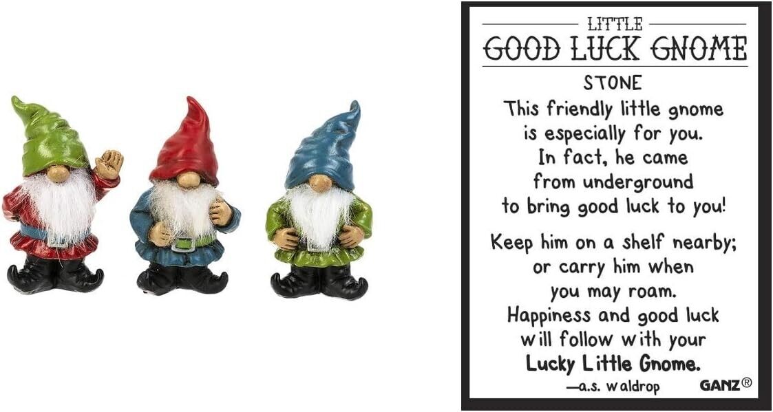 Ganz Little Good Luck Gnome Stone Charm Pocket Token with Story Card. Set of 3