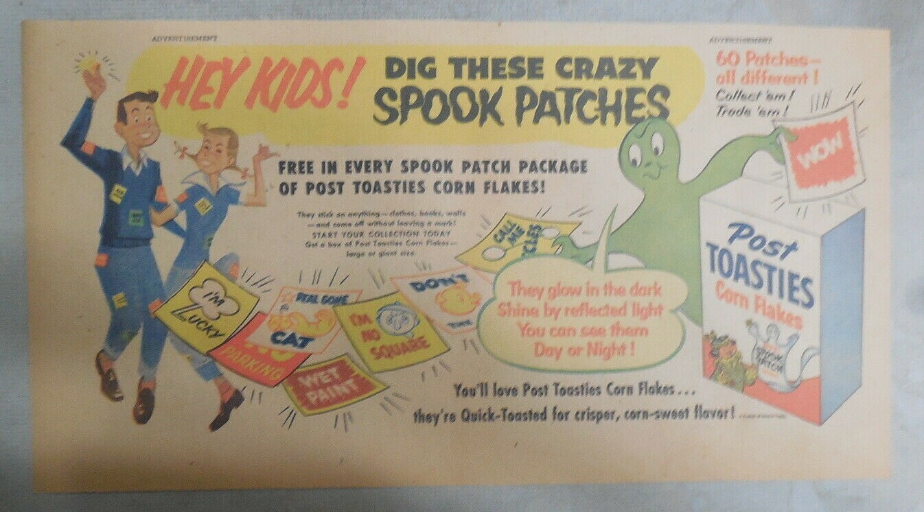 Post's Cereal Ad: Crazy Spook Patches Premium from 1950's Size: 7.5 x 15 inches