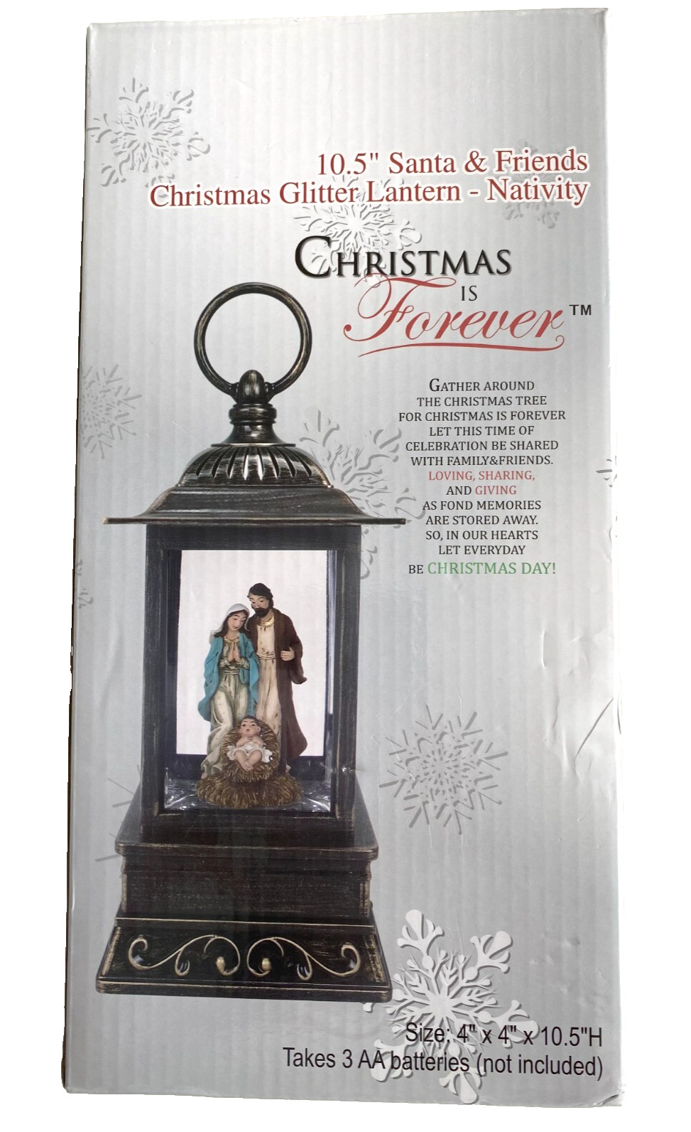 Christmas is Forever Christmas Glitter Lantern Nativity 10.5 inches Open Box