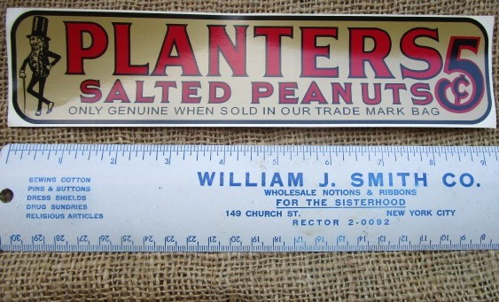 VINTAGE REPLACEMENT STICKER PLANTERS PEANUTS 5c GLASS STORE COUNTERTOP JAR