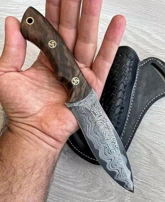 Custom Damascus Hunting Knife Fixed Blade Scout Carry Tracker BlackSmith Knife