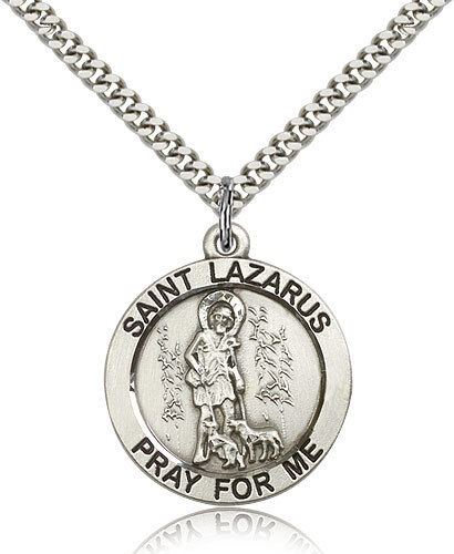 Saint Lazarus Medal For Men - .925 Sterling Silver Necklace On 24 Chain - 30...