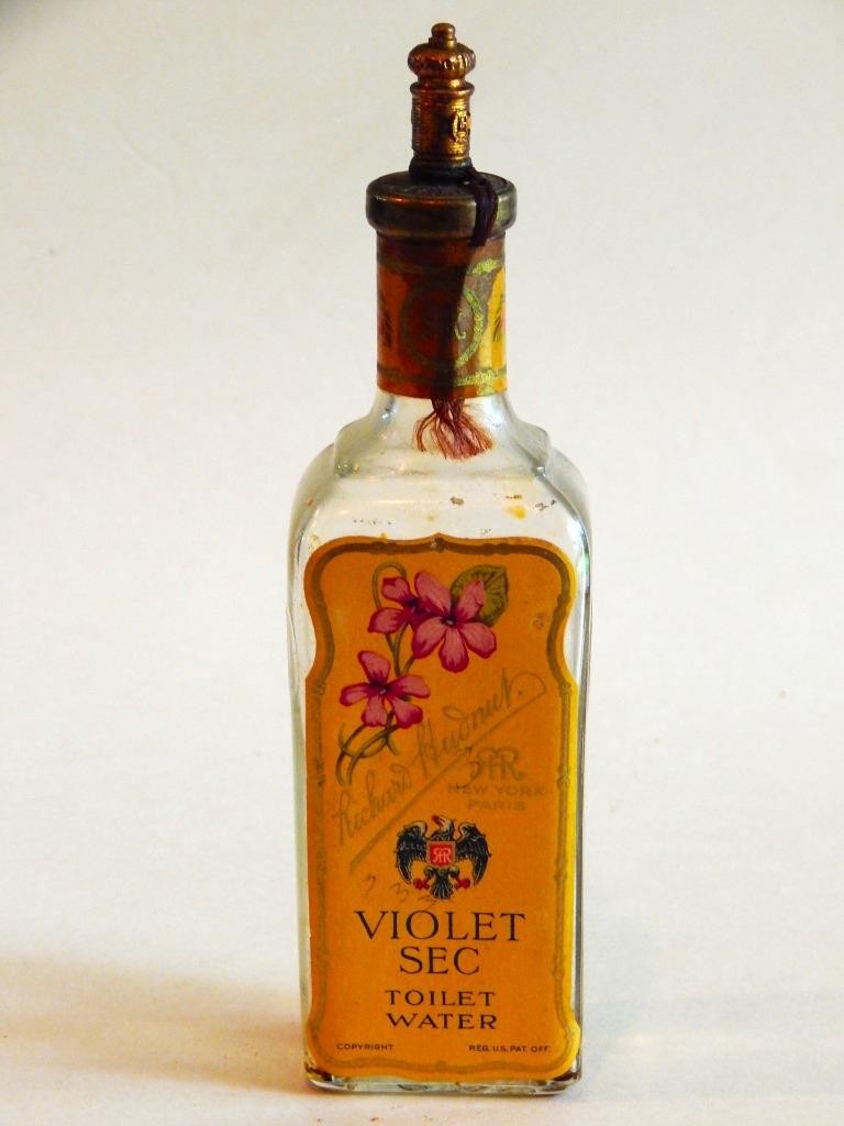 Vintage Richard Hudnut, Violet Sec Toilet Water, Perfume Bottle Empty Circa 1896