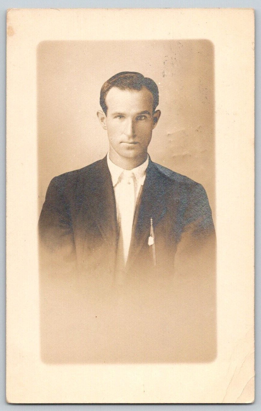 RPPC Young Man Suit Portrait Posted East Stroudsburg PA 1911 Postmark