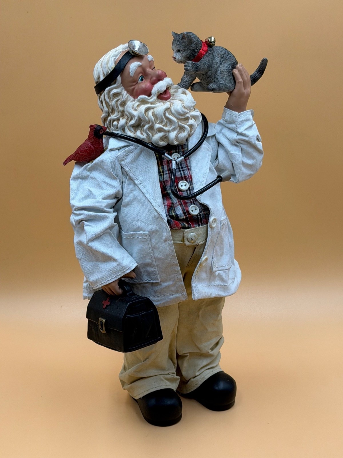 VTG 1990\'s Kurt Adler Fabriche Clothtique Veterinarian Santa w-Kitten-EXCELLENT