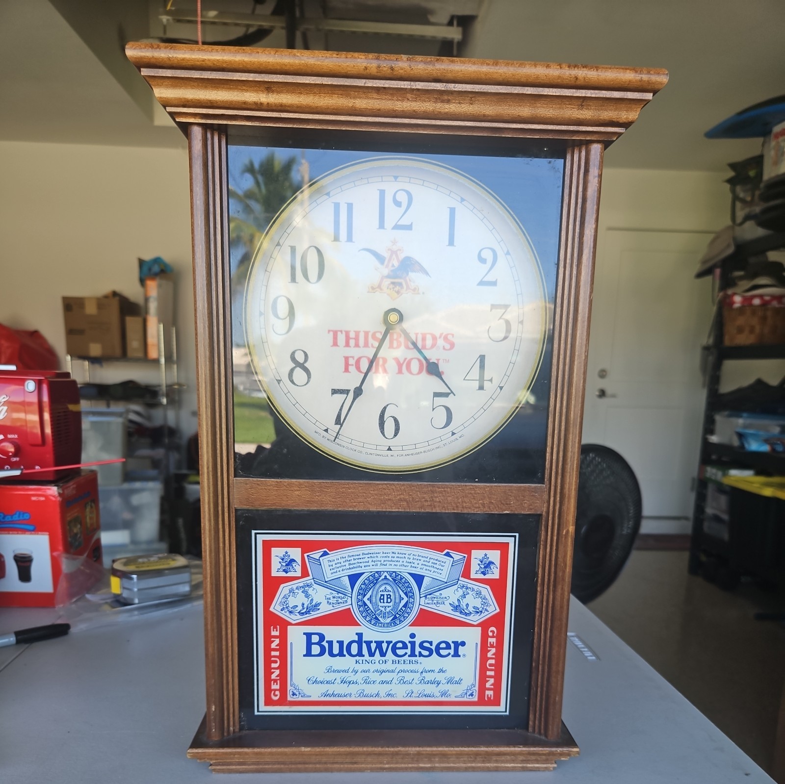Vintage Nos Budweiser This Bud For You Heirloom Clock Working.     348