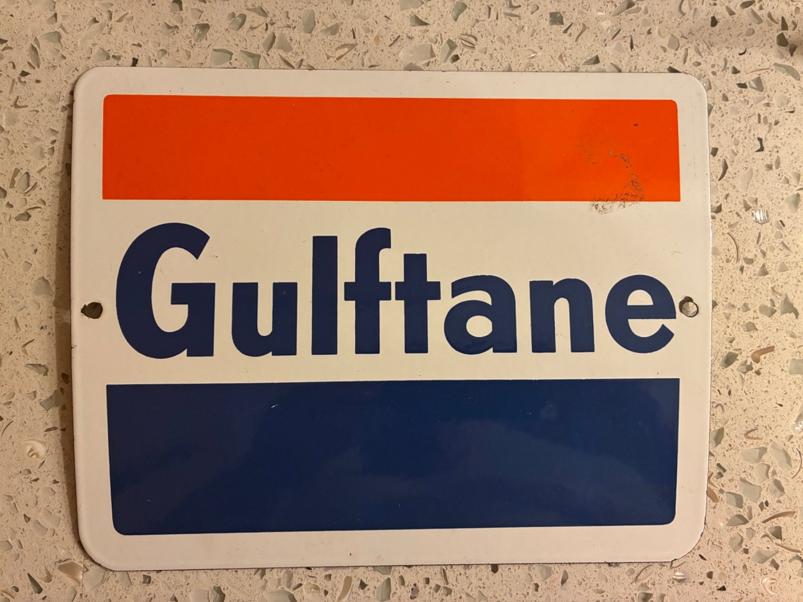 RARE 1960's Original Gulf Oil Gulftane Porcelain Metal Pump Plate 11.25