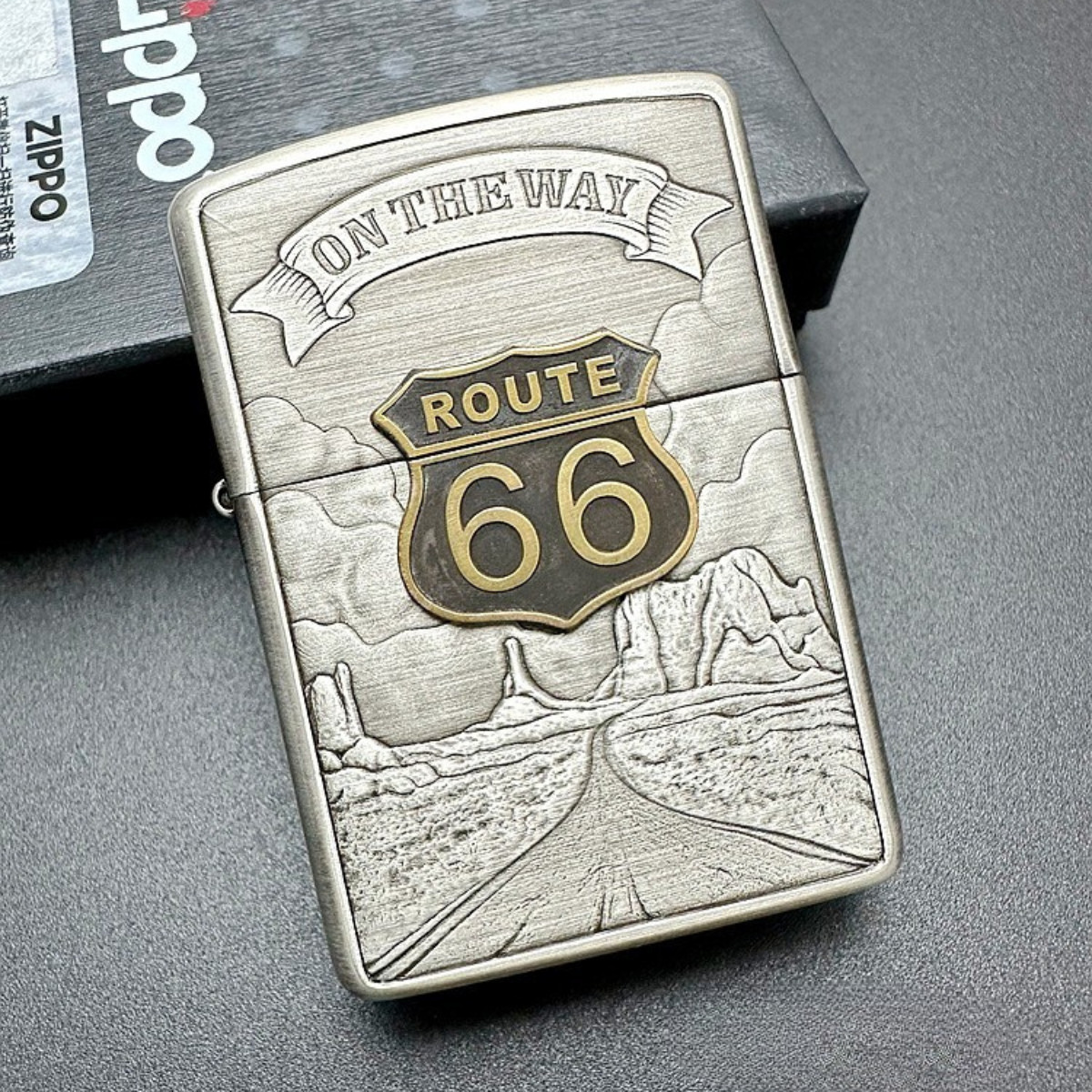 Zippo Route 66 Lighter Smoked Silver Armor Relief On the Way Collectible