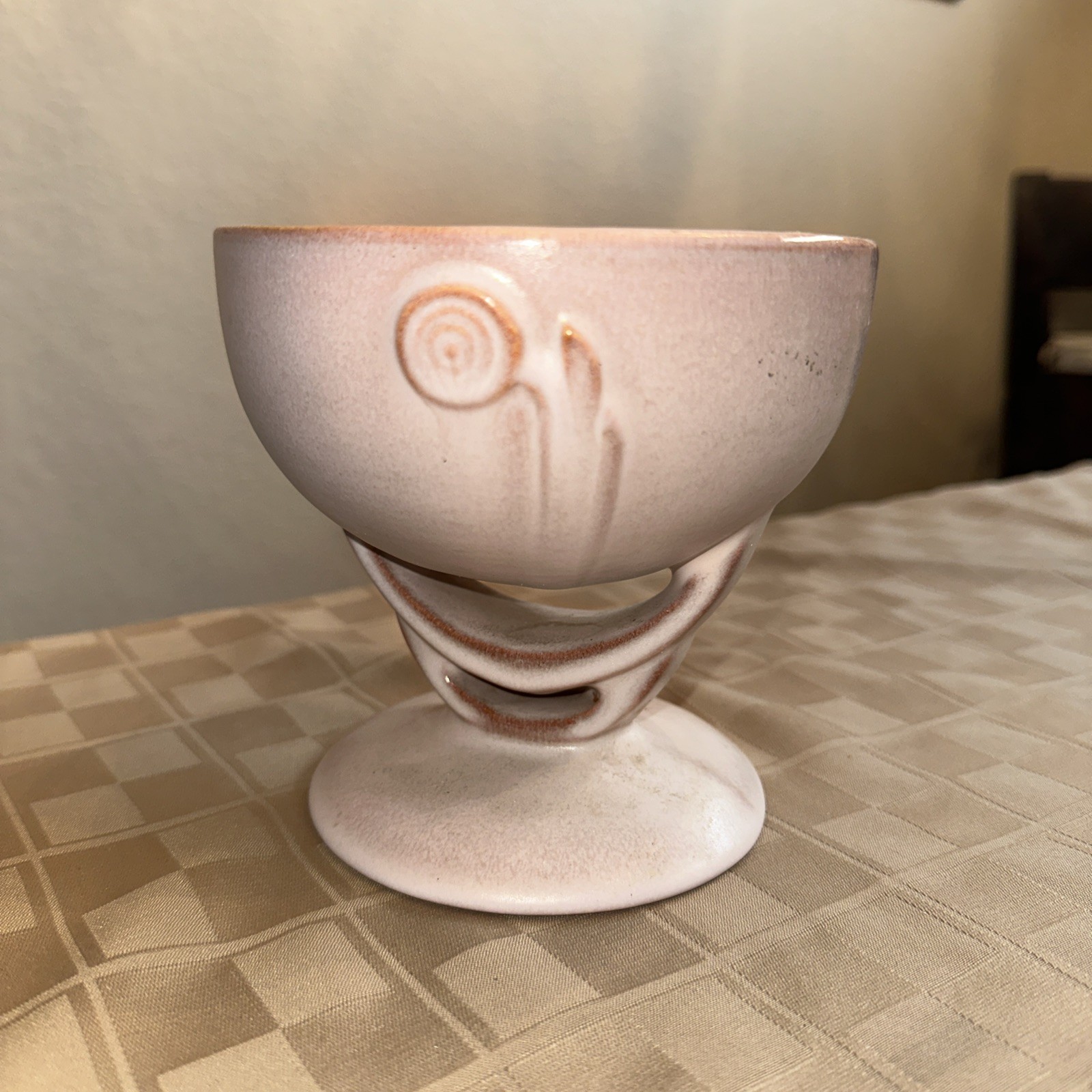 Antique Roseville Pottery 295 Moderne Pedestal Bowl Pink White MCM 1937