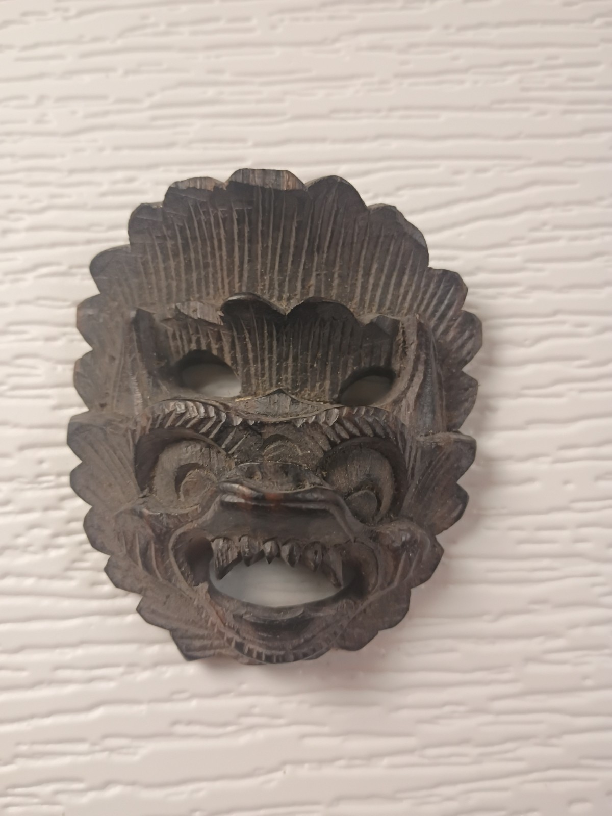 Small Hand carved Balinese Barong or Bhoma wall mask- Dark Wood 