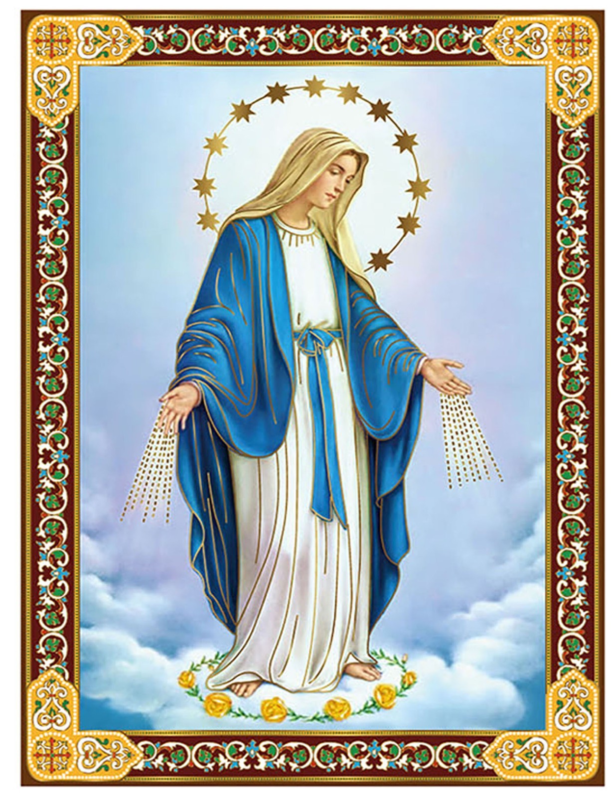Our Lady of Grace Catholic Icon Virgin Mary Gold Foil Wooden Religious 7 1/2