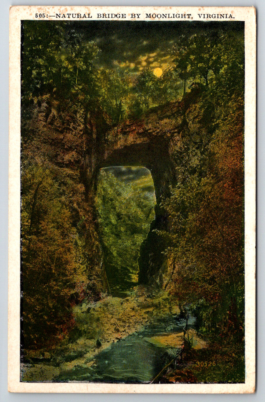 c1920s Night Natural Bridge Moonlight Virginia Antique Postcard
