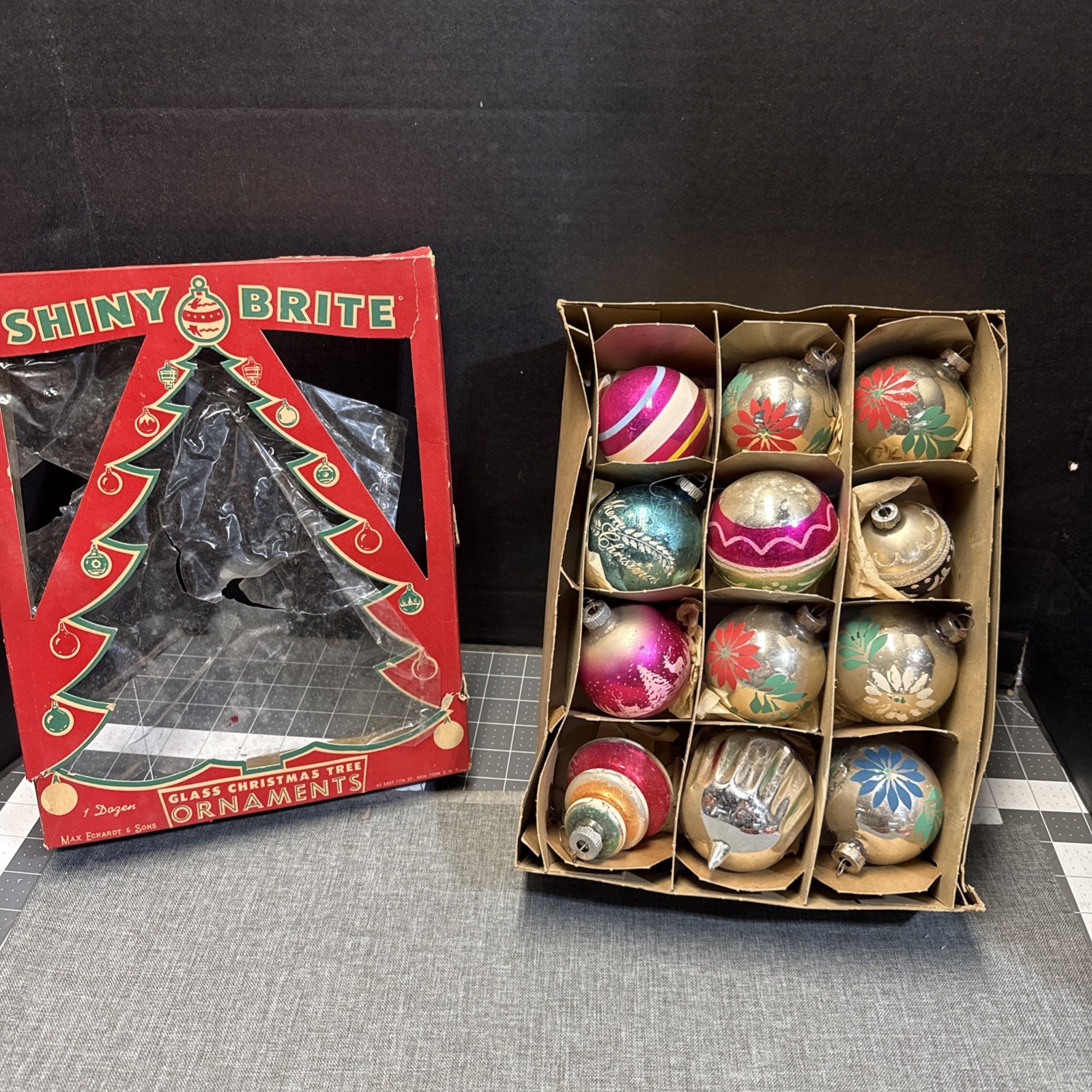lot of 12 vintage christmas ornaments with box
