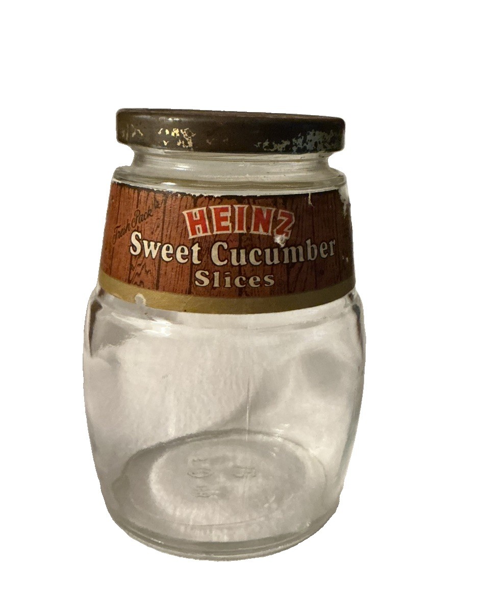 Vintage HEINZ Glass Jar (Between 1957-1974) Fresh Sweet Cucumber Slices Original