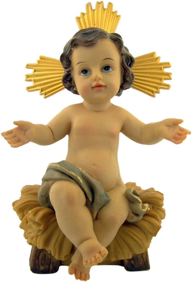 Infant Jesus in Manger 2 Piece Resin Statue Figurine for Nativity Set, 7 Inch