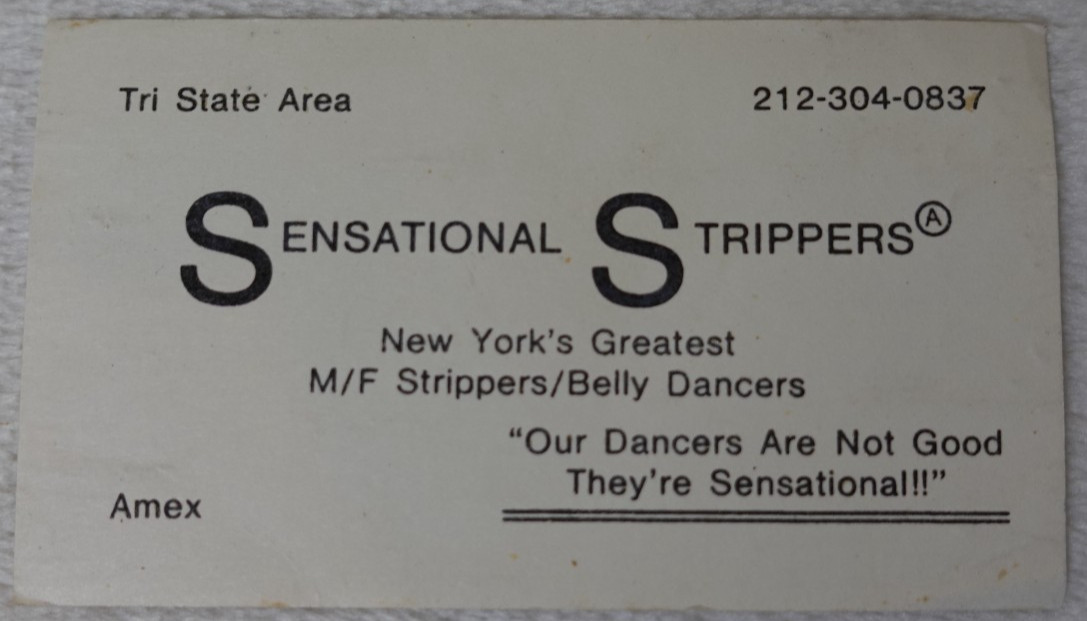 Sensational Strippers Belly Dancers New York\'s Greatest Vintage Business Card