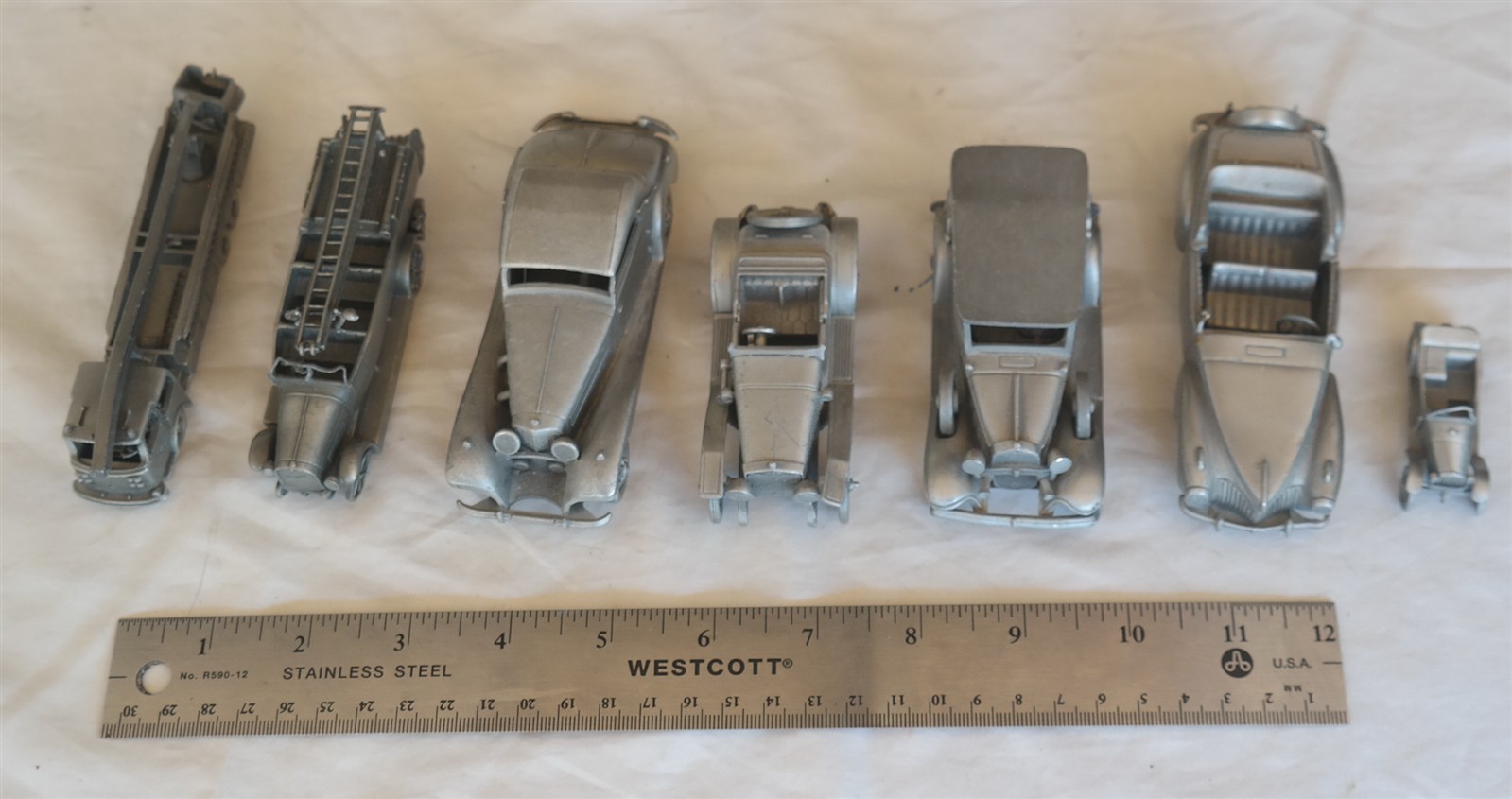 Lot of (7) Vtg The Danbury Mint PEWTER Car models Hispano Mercedes Lincoln Chevy