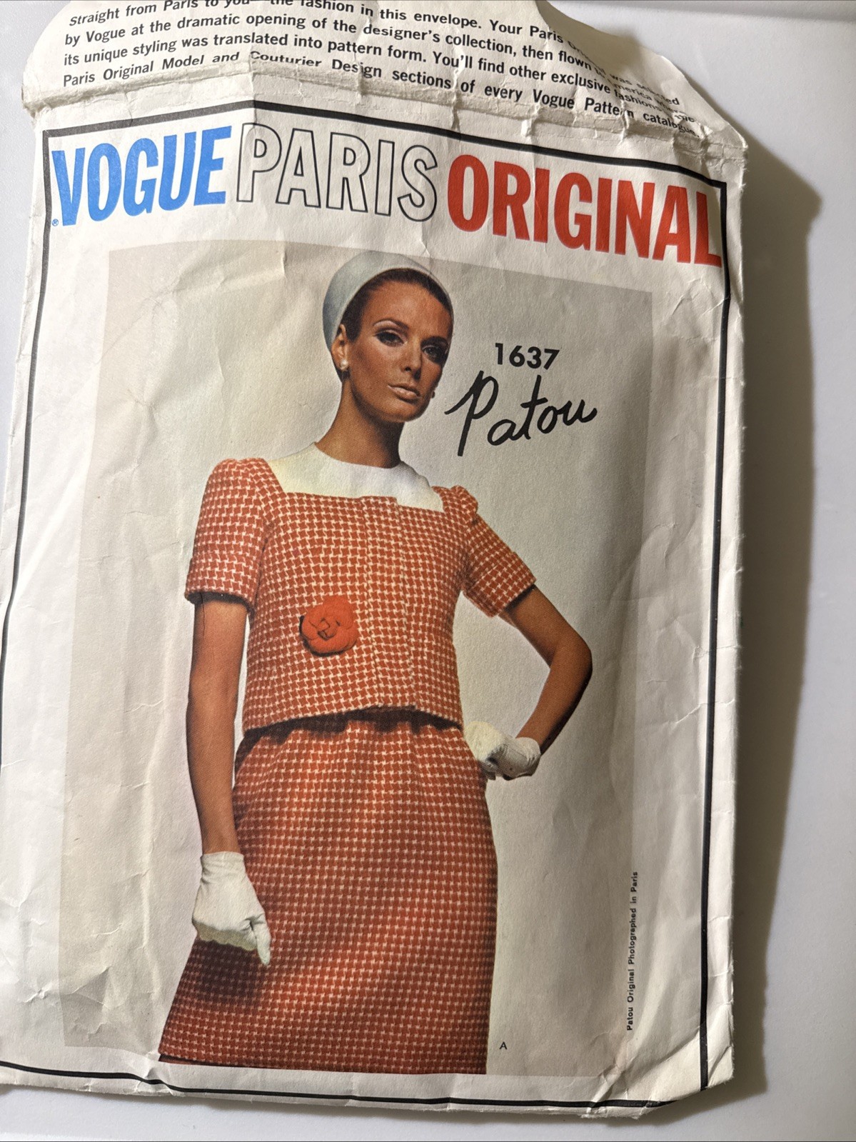 Vogue Paris Original 1637 Patou Suit Blouse Sz 12 Bust 32 No Label CUT Complete