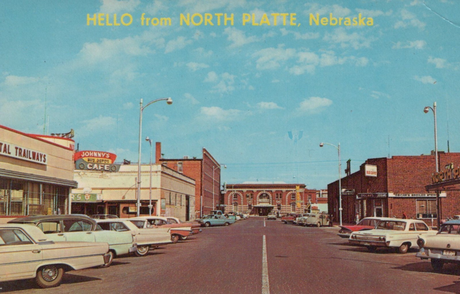 Hello from North Platte Nebraska Johnny's Bus Depot Cafe Postcard