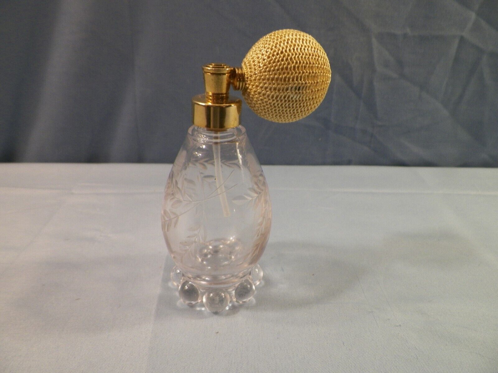 Vintage Imperial Candlewick Clear Glass Etched Atomizer Perfume Bottle INV7