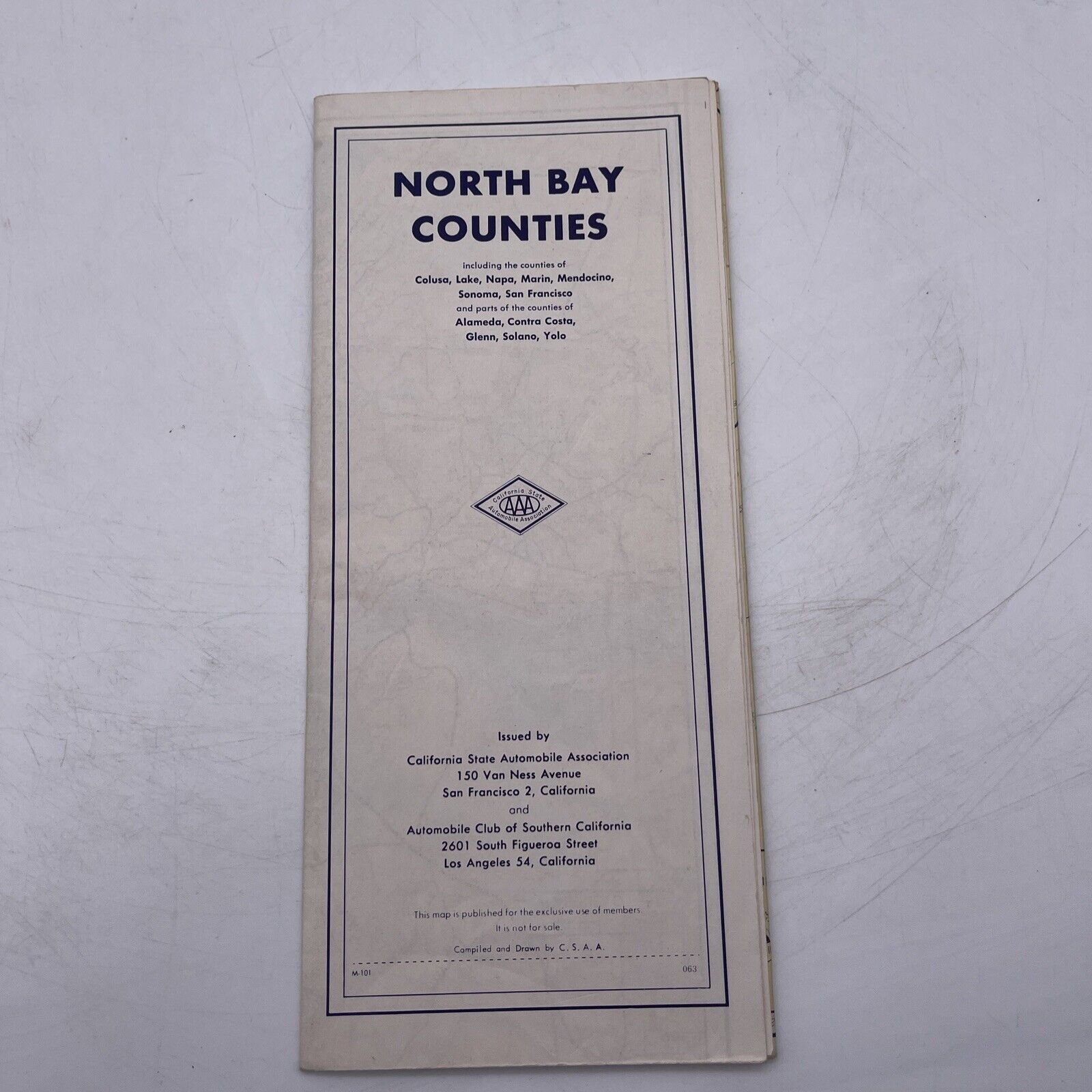 Vtg AAA Map North Bay Counties 1963 California 1960s Automobile Tourism 