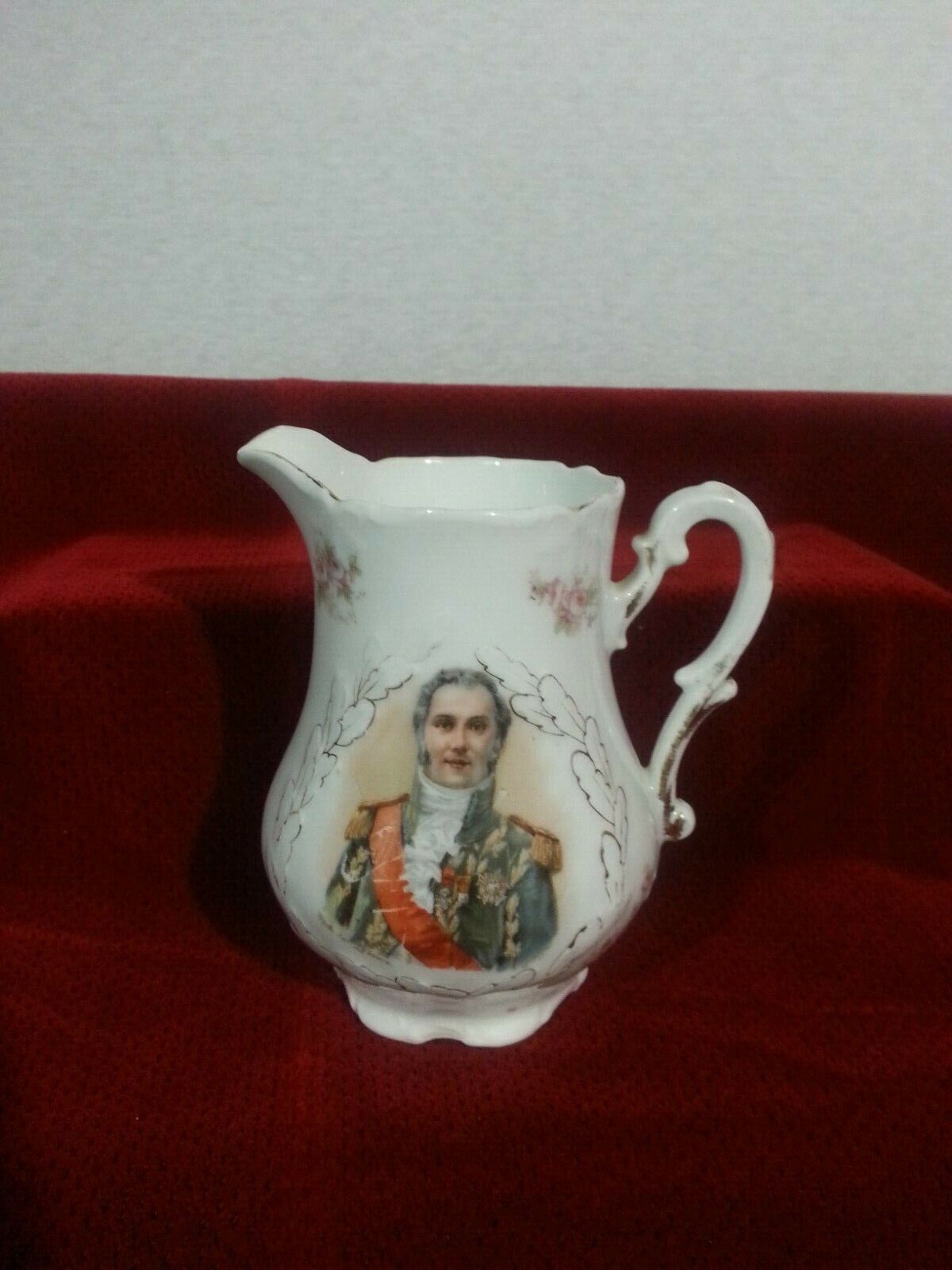 Antique PM Bavaria Porcelain Portrait Small White Pitcher Gilded 5.5