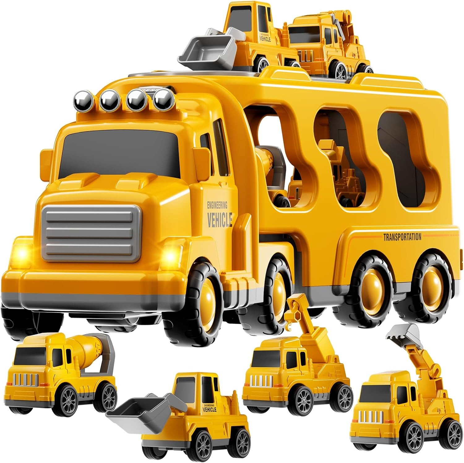 Construction Trucks Toys for 2 3 4 5 Years Old Boys - 5-In-1 Carrier Transport V