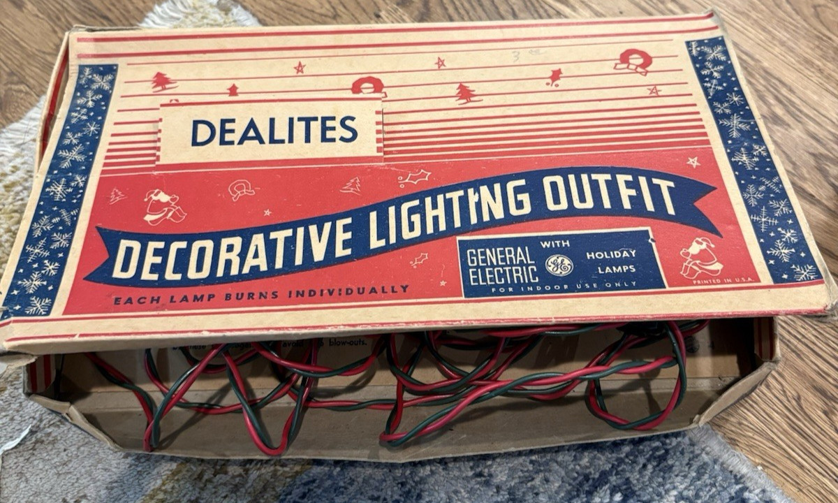 Vintage Rare Dealites Christmas 7 General Electric Lights Bulbs Great Box WORK