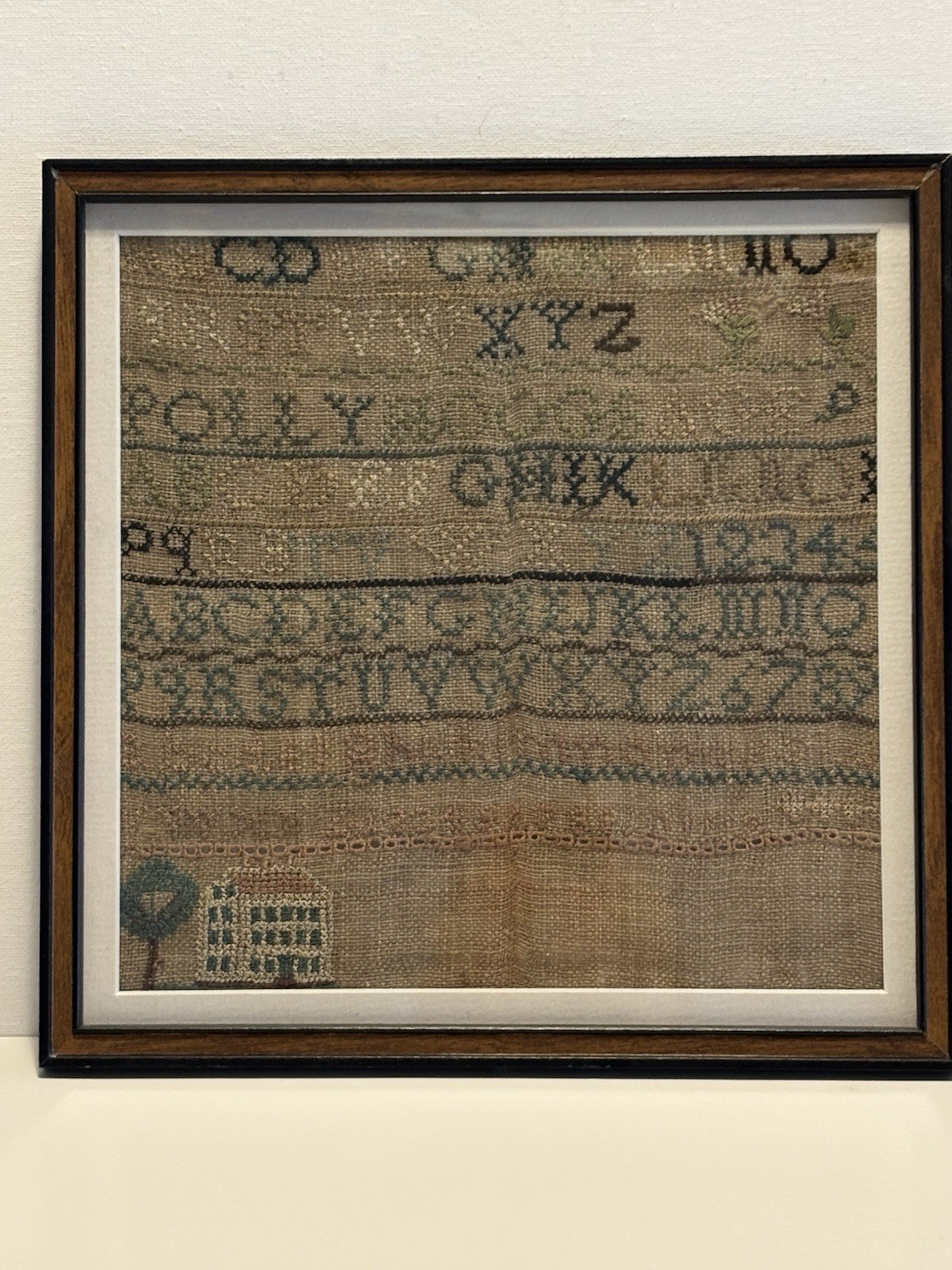 Antique Early 1800’s Needlework Sampler Polly Hoogs Framed Folk Art