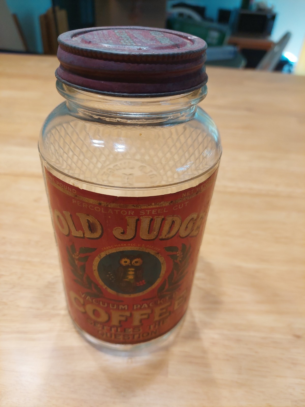 Vintage Old Judge Coffee Jar One Pound Original Paper Label