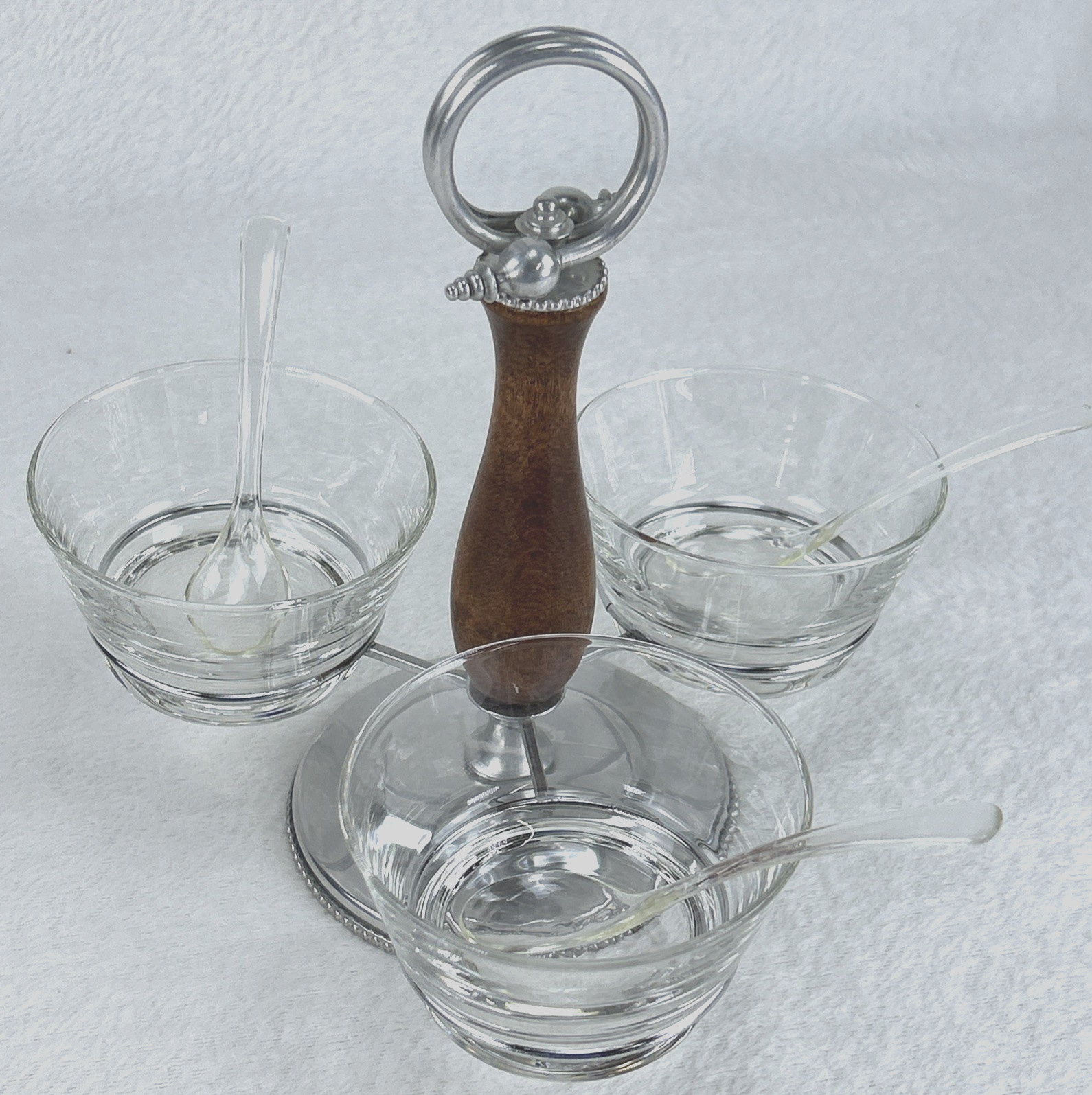 VTG Mid Century Modern Condiment Wood Aluminum Metal Condiment Jam Caddy Barware