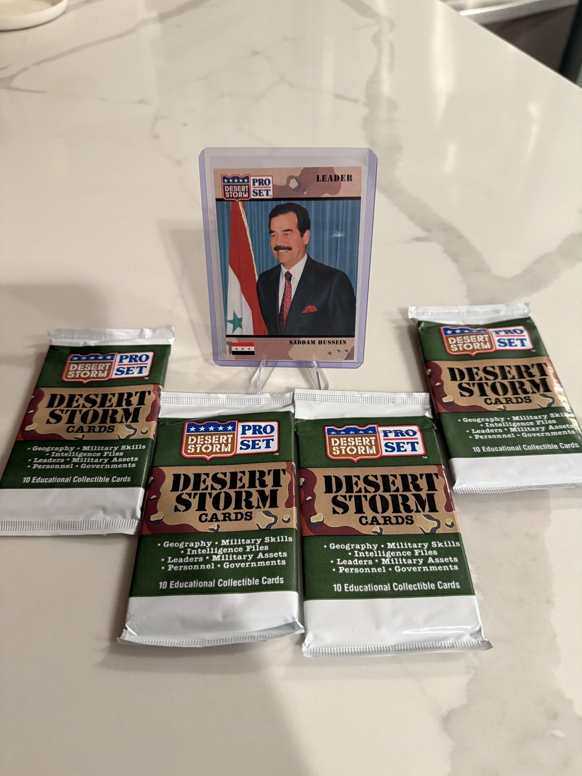 1991 Pro Set Desert Storm - Saddam Hussein Rookie Card (#69) + 4 Unopened Packs