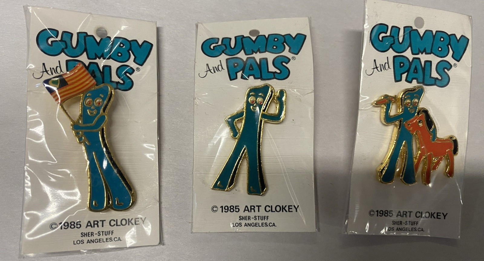 3 X 1985 Vintage Gumby and Pokey  Pin Set