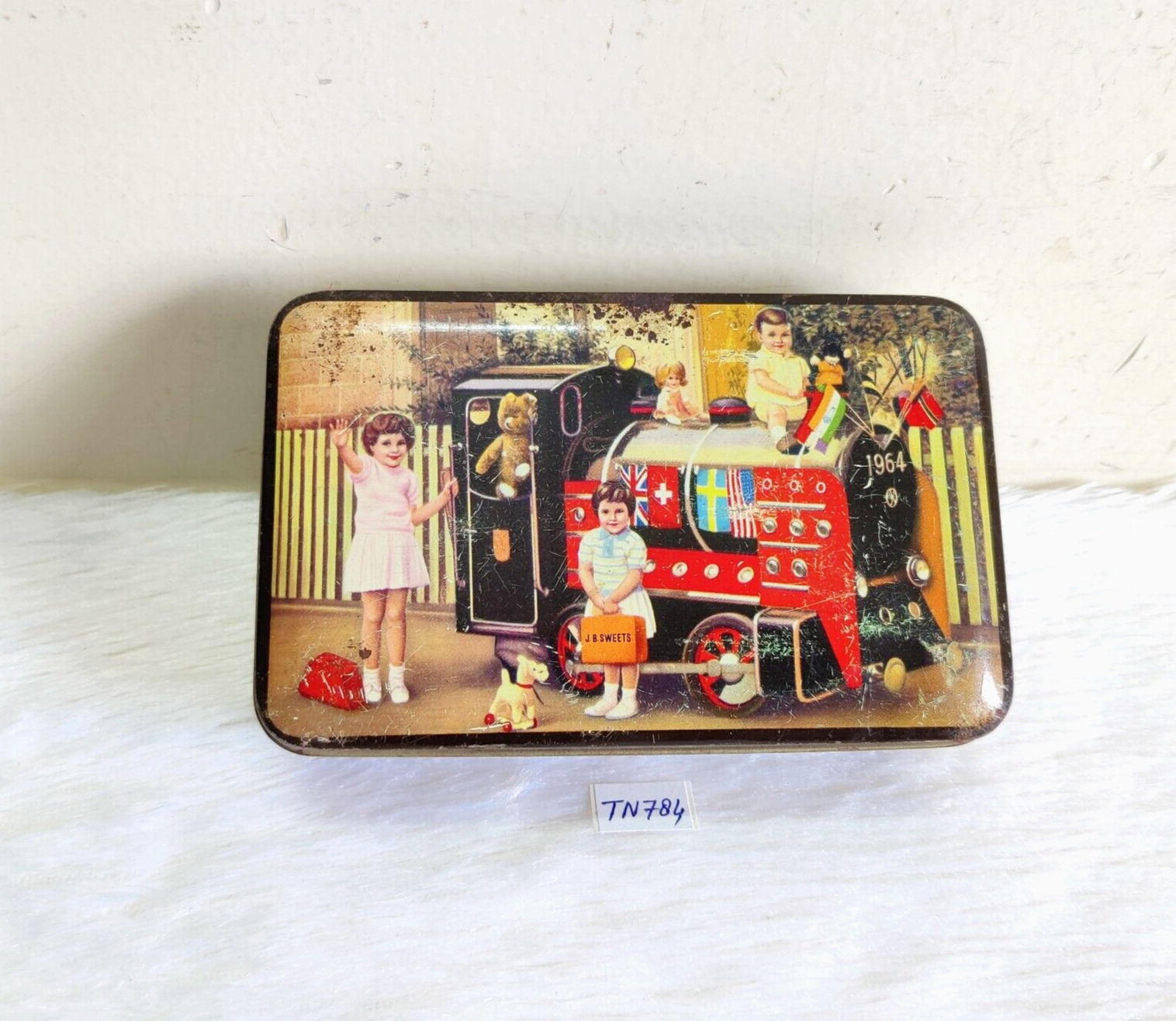 Vintage Toy Train Kids Graphics JB Mangharam Sweets Confectionery Tin Box TN784