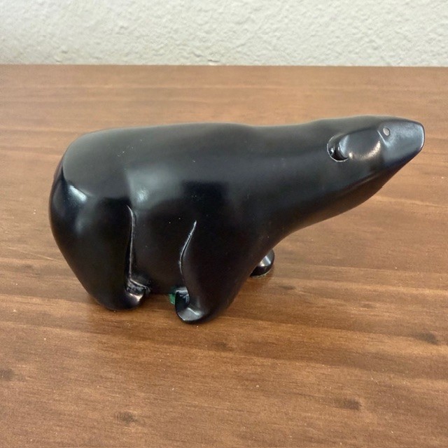 VTG Boma Polar Bear Figurine Canada Inuit Hand Sculpted Carved Black Soapstone