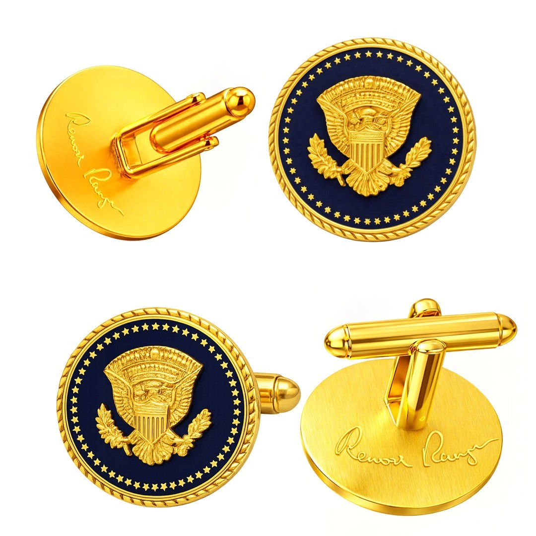 President Ronald Reagan VVIP Cuff Links Blue Cobalt 24k Gold-plated