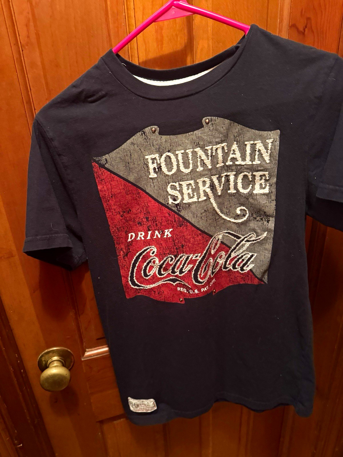 Coca-Cola Fountain Service Drink Vintage Embroidered Soda Shirt Black Red Gray