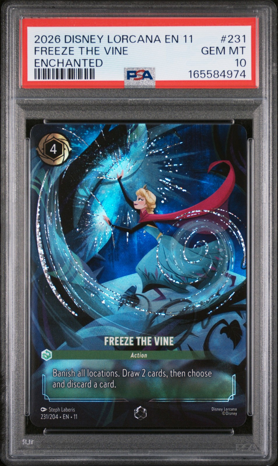 2026 DISNEY LORCANA EN 11-WINTERSPELL ENCHANTED #231 FREEZE THE VINE PSA 10