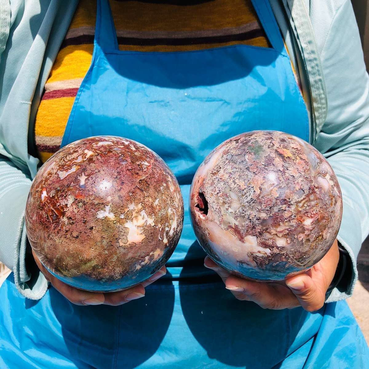 2pcs 7.12LB Natural Water Grass Agate Ball Quartz Crystal Ball Healing 2098